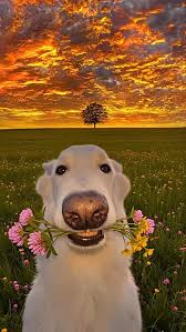 Dog with flowers